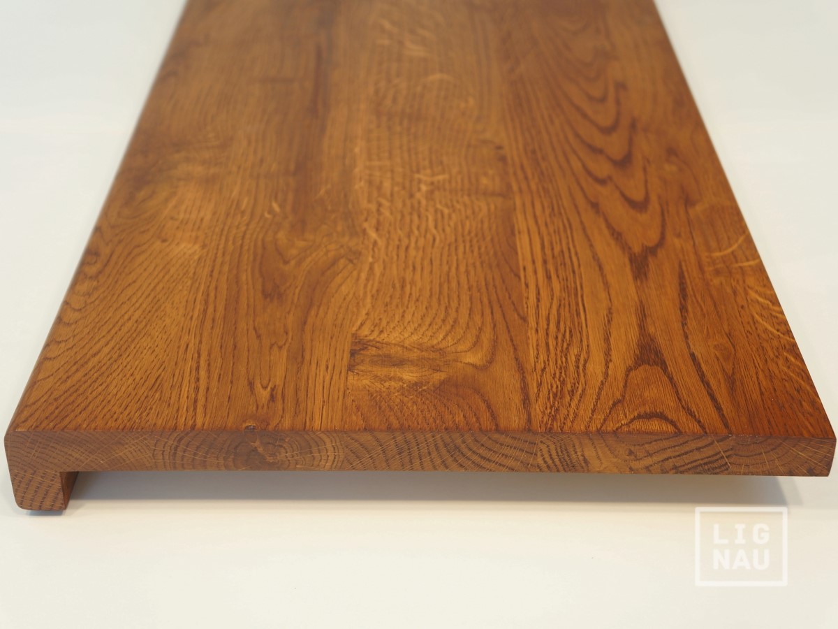 Solid European Oak Window Sill Cover Board Nose 20 mm Rustic oiled Dark