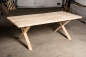 Preview: Solid Hardwood Oak rustic Kitchen Table 40mm unreated with narrow X-type bright table legs