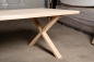 Preview: Solid Hardwood Oak rustic Kitchen Table 40mm unreated with narrow X-type bright table legs