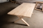 Preview: Solid Hardwood Oak rustic Kitchen Table 40mm unreated with narrow X-type bright table legs