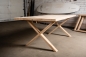 Preview: Küchentisch Esszimmertisch 2-Bretter Massivholz Eiche Massiv 40mm unbehandelt mit engem X-Typ Tischgestell