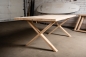 Preview: Solid Hardwood Oak rustic Kitchen Table 40mm unreated with narrow X-type bright table legs