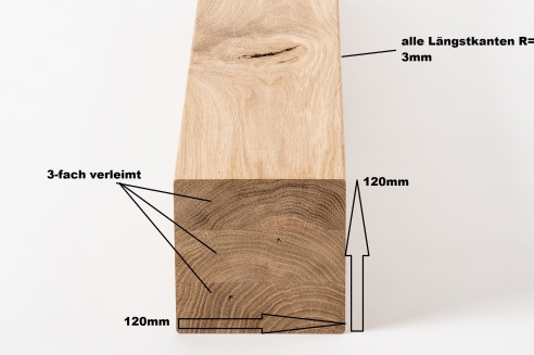 Glued laminated beam Squared timber Wild oak 120x120 mm Walnut oiled