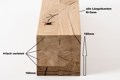 Glued laminated beam Squared timber Wild oak 160x160 mm untreated