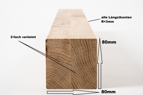 Glued laminated beam Squared timber Wild oak 80x80 mm untreated