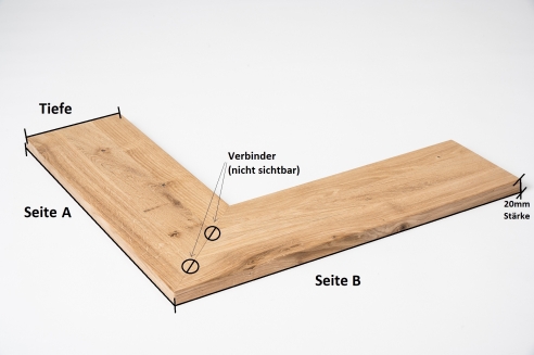 Corner shelf with connector Oak rustic 20mm width: 300mm untreated