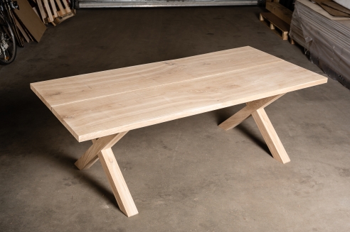 Küchentisch Esstisch 2-Bretter Massivholz Eiche Massiv 40mm unbehandelt mit X-Typ Tischgestell