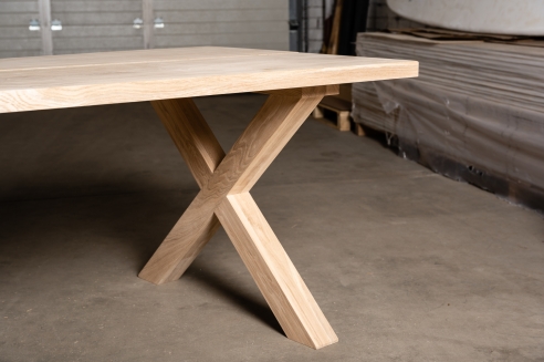 Solid Hardwood Oak rustic Kitchen Table 40mm unreated with X-type bright table legs