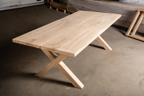 Solid Hardwood Oak rustic Kitchen Table 40mm unreated with X-type bright table legs