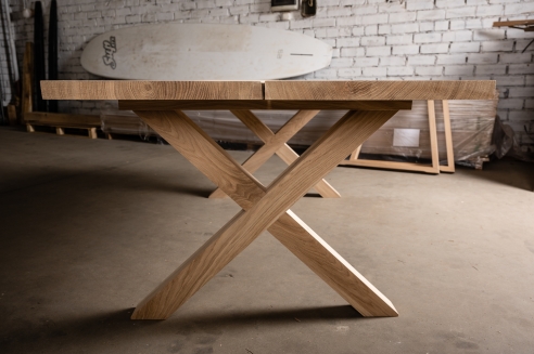 Küchentisch Esstisch 2-Bretter Massivholz Eiche Massiv 40mm mit X-Typ Tischgestell Hartwachsöl naturweiß