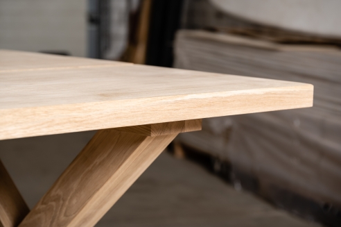 Küchentisch Esstisch 2-Bretter Massivholz Eiche Massiv 40mm unbehandelt mit X-Typ Tischgestell