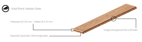 Solid flooring planks Oak Rustic 16, 22 mm