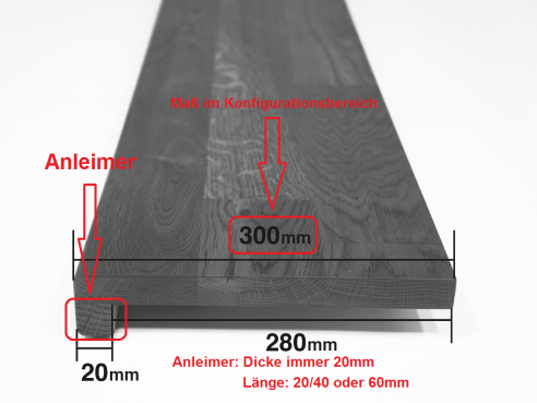 Stair tread Solid Oak Hardwood step with overhang, 20 mm, Rustic grade, graphite oiled