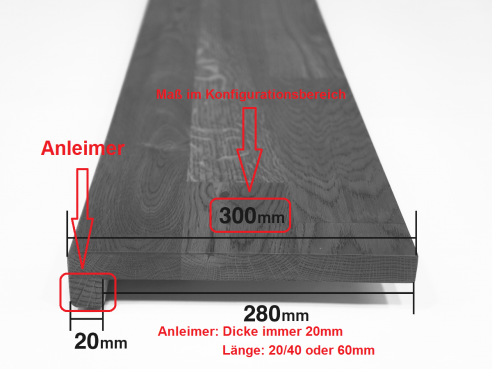 Window sill Solid smoked Oak Hardwood with overhang, 20 mm, prime grade, black oiled