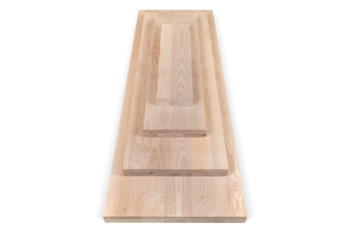 Solid wood edge glued panel Ash A/B 45 mm, full stave lamellas with random widths, customized DIY