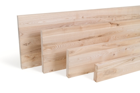Solid wood edge glued panel Ash Rustic 45 mm, full stave lamellas with random widths, customized DIY