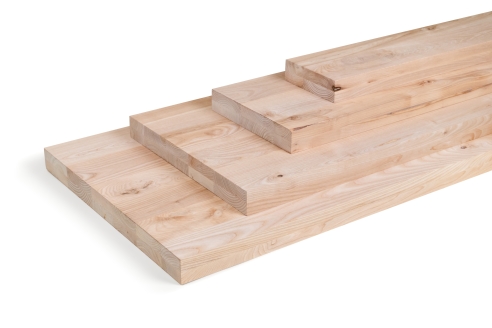 Preview: Solid wood edge glued panel Ash Rustic 45 mm, full stave lamellas with random widths, customized DIY