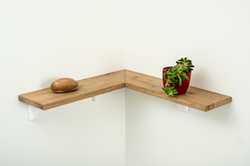 Corner shelf with connector Oak rustic 20mm width: 300mm untreated