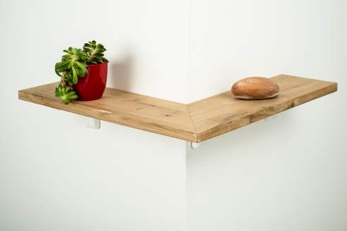 Corner shelf with connector Oak rustic 20mm Witdh: 250mm untreated