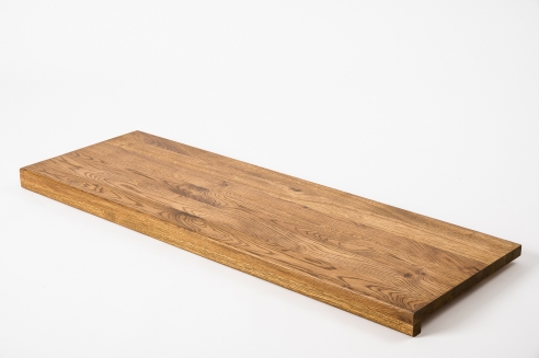 Stair Tread Window Sill Shelf Oak Rustic 20 mm, full stave lamella DL, knots brown filled, antique oil, 20x250x900 mm