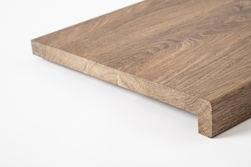 Window sill Solid Smoked Oak Hardwood with overhang, 20 mm, Rustic grade, brushed white oiled