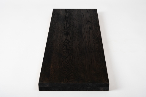 Stair tread Solid smoked Oak Hardwood , Rustic grade, 40 mm, brushed black oiled