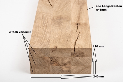 Glued laminated beam Squared timber Wild oak 120x240 mm untreated