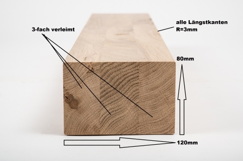 Glued laminated beam Squared timber Wild oak 80x120 mm untreated