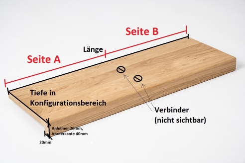 Tiefe: 200mm Regalbrett Wandregal mit Verbinder Eiche Wildeiche Rustikal 20mm unbehandelt