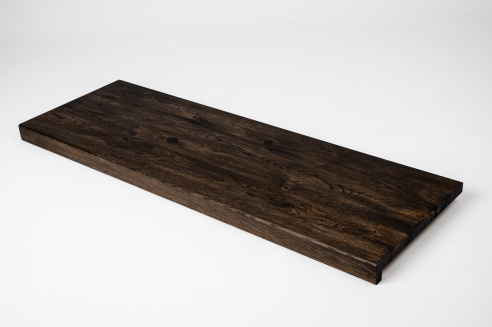 Stair tread Solid Oak Hardwood step with overhang, 20 mm, Rustic grade, black oiled