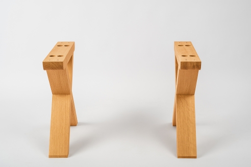 Set: Solid Hardwood Oak rustic Kitchen Table with bench and X narrow table and bench legs 40mm natural oiled