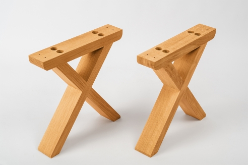 Set: Solid Hardwood Oak rustic Kitchen Table with bench and X narrow table and bench legs 40mm natural oiled