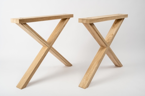 Set: Küchentisch + Sitzbank mit X Gestell eng aus Massivholz Eiche 40mm Hartwachsöl naturweiß