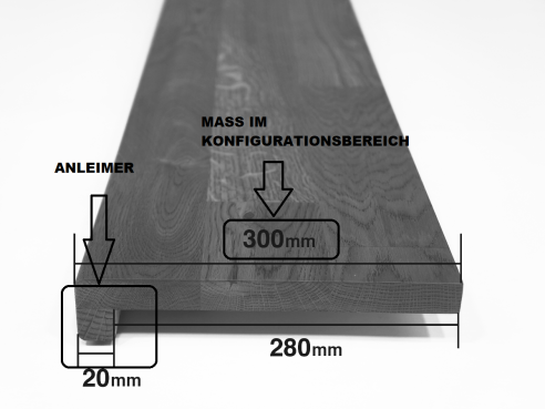 Fensterbank Fenstrebrett Eiche Wildeiche KGZ 20mm gebürstet schwarz lackiet RAL9011