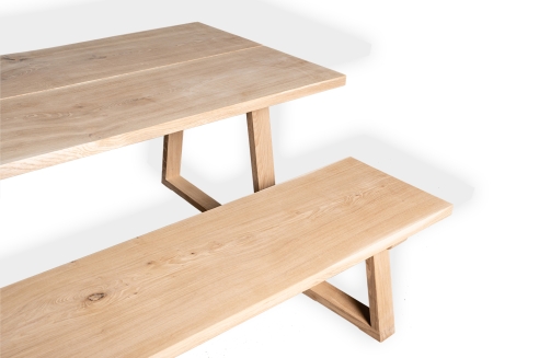 Set: Küchentisch + Sitzbank mit Trapez Gestell aus Massivholz Eiche 40mm unbehandelt