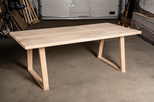 Set: Solid Hardwood Oak rustic Kitchen Table with bench and trapece table and bench legs 40mm untreated