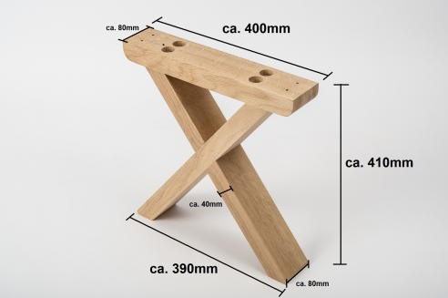 Set: Solid Hardwood Oak rustic Kitchen Table with bench and X narrow table and bench legs 40mm natural oiled