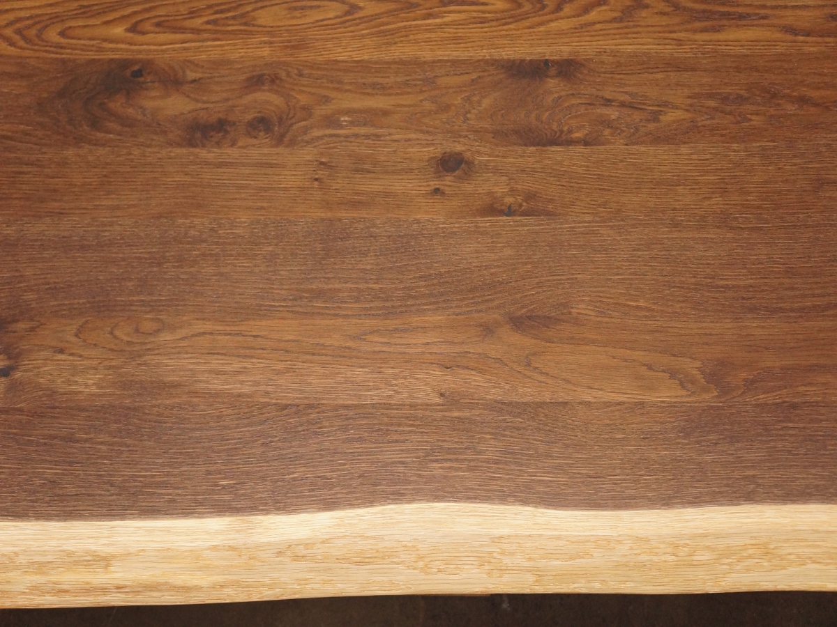 Tischplatte massiv Arbeitsplatte Räuchereiche naturbelassene Baumkante 2-seitig 