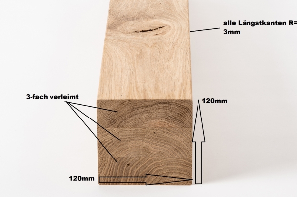 Glued laminated beam Squared timber Wild oak 120x120 mm Hard wax oil Natural (colourless)