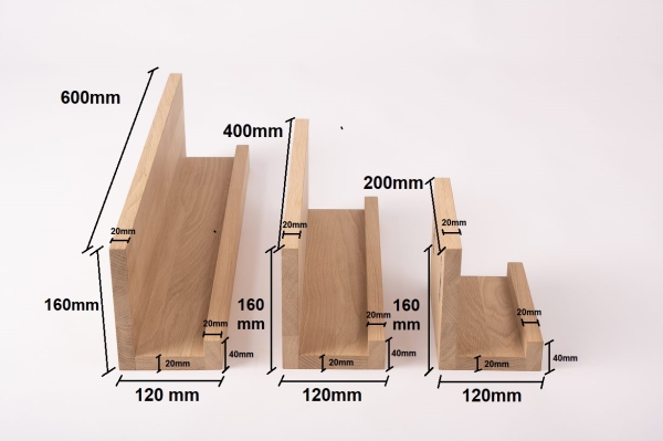 Set of 3 shelves Solid Oak Hardwood 20 mm, prime grade hard wax oil nature white