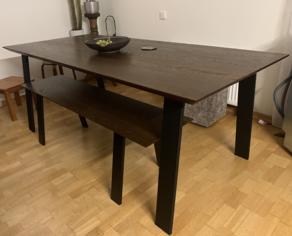 Wooden table worktop smoked oak rustic 40mm with Swiss edge laqued