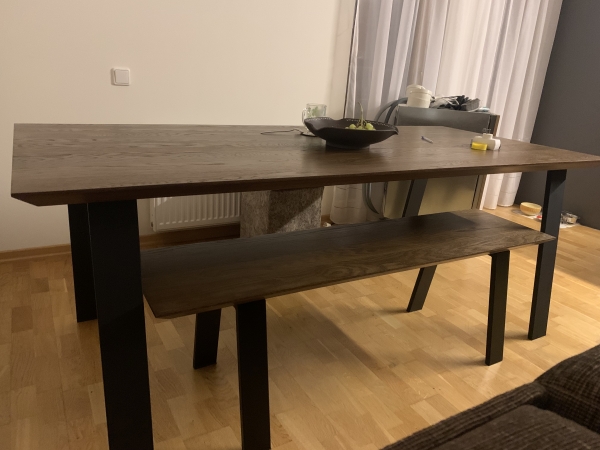 Wooden table worktop smoked oak rustic 40mm with Swiss edge laqued