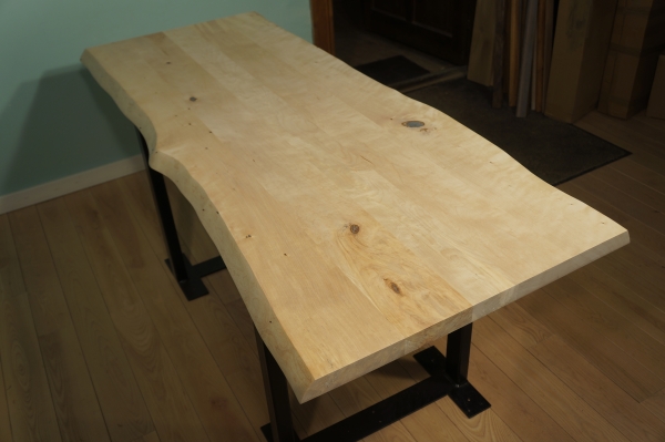 Worktop Solid birch rustic grade, with natural unedged front edge, 40 mm, unfinished