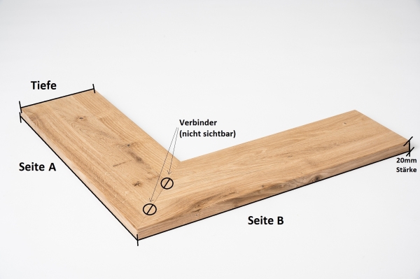 Tiefe: 250mm Eckregal Regalbrett Wandregal mit Verbinder Eiche Wildeiche 20mm unbehandelt