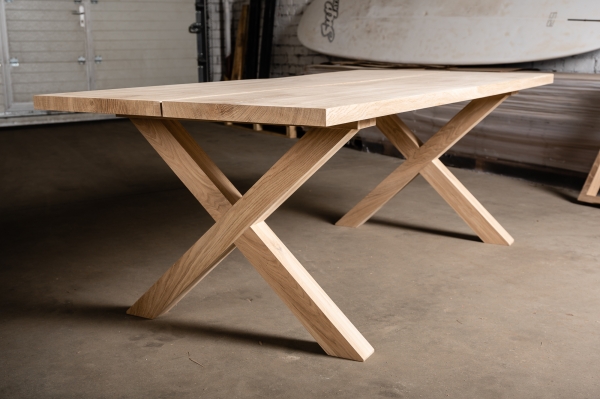 Set: Solid Hardwood Oak rustic Kitchen Table with bench and X table and bench legs 40mm untreated