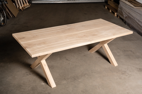 Solid Hardwood Oak rustic Kitchen Table 40mm unreated with X-type bright table legs