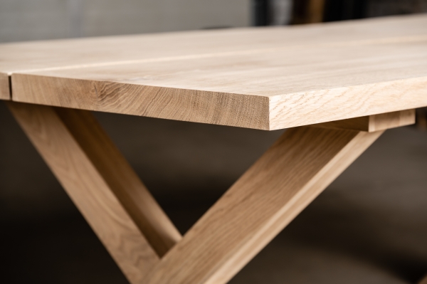 Solid Hardwood Oak rustic Kitchen Table 40mm unreated with X-type bright table legs