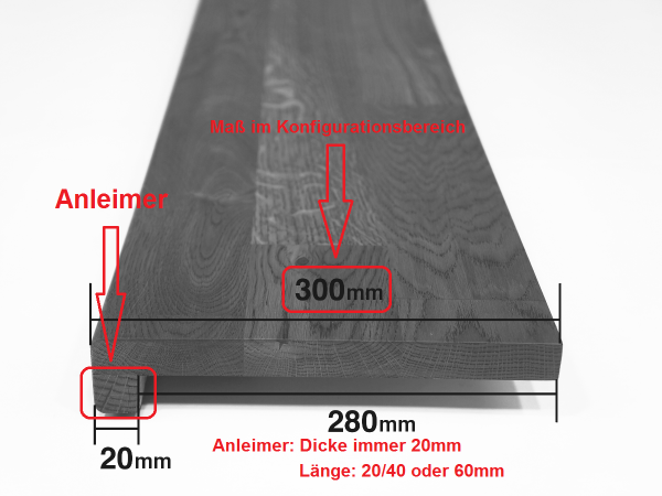 Window sill Solid Oak with overhang, 20 mm, prime grade, black oiled
