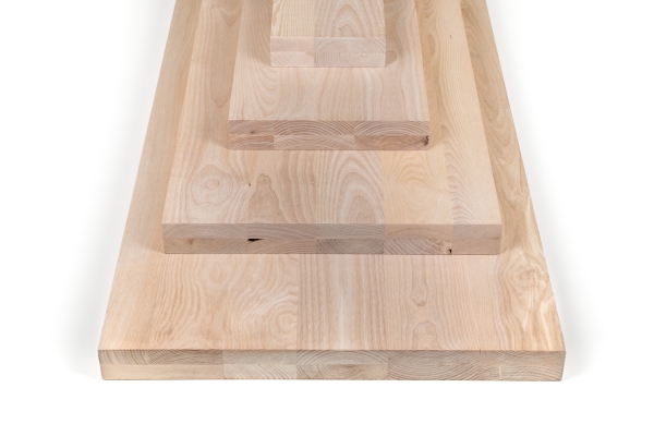 Solid wood edge glued panel Ash A/B 45 mm, full stave lamellas with random widths, customized DIY