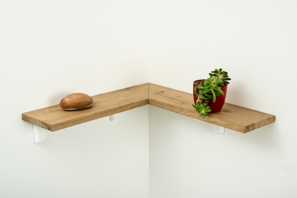 Corner shelf with connector Oak rustic 20mm Width: 400mm untreated